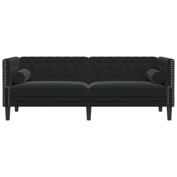 vidaXL Chesterfield-Sofa mit Nackenrollen 3-Sitzer Schwarz Samt