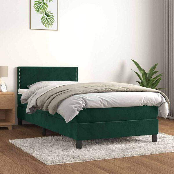 vidaXL Boxspringbett mit Matratze Dunkelgr&uuml;n 90x190 cm Samt