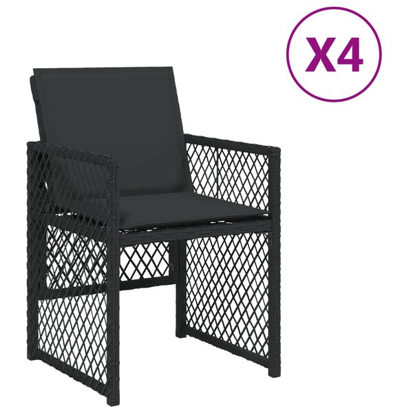 vidaXL Gartenst&uuml;hle mit Kissen 4 Stk. Schwarz Poly Rattan