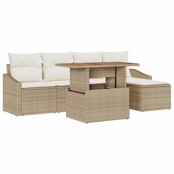 vidaXL Garten-Sofa-Set mit Speicher 6 pcs Beige Poly Rattan