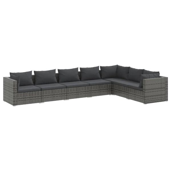 vidaXL 7-tlg. Garten-Lounge-Set mit Kissen Poly Rattan Grau