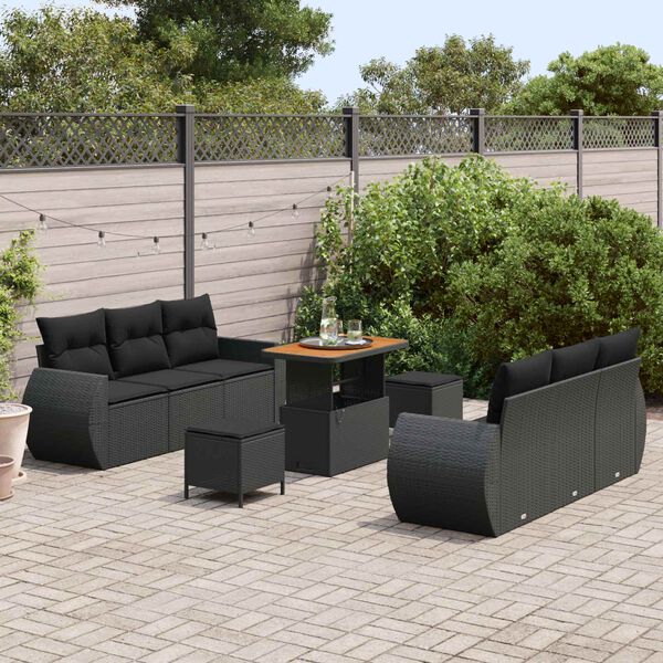 vidaXL Gartensofa-set mit Kissen mit Kissen 9 pcs Schwarz Poly-Rattan