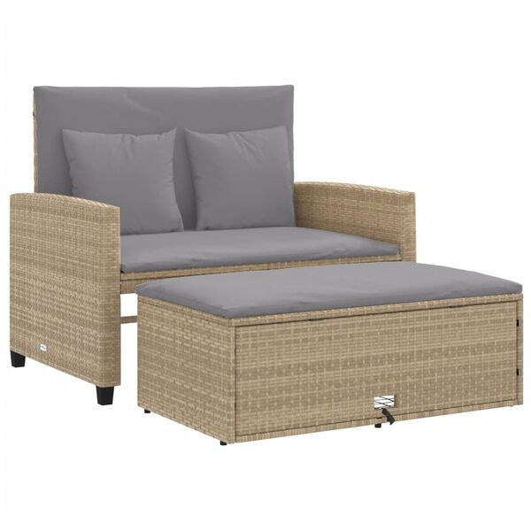 vidaXL Gartensofa mit Kissen 2-Sitzer Beige Poly Rattan