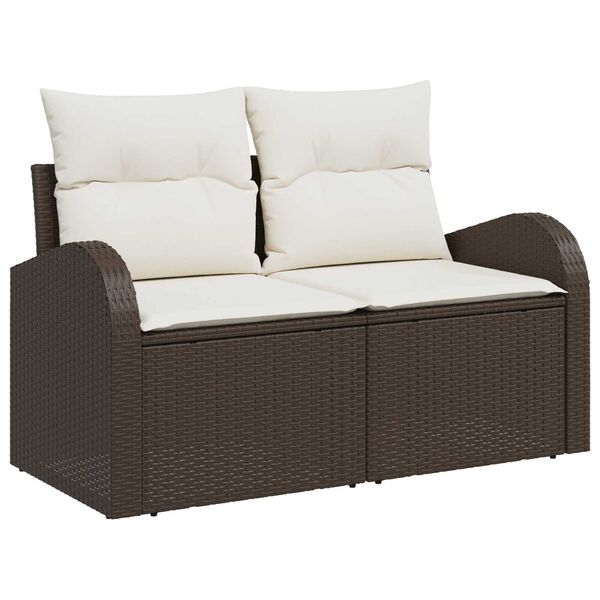 vidaXL Garten-Sofa-Set mit Kissen mit Speicher 8 pcs Braun Poly Rattan