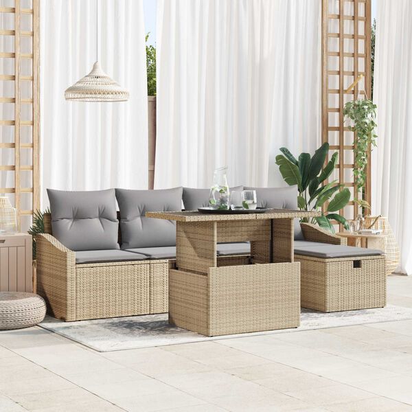 vidaXL Garten-Sofa-Set 6 pcs Beige Poly-Rattan