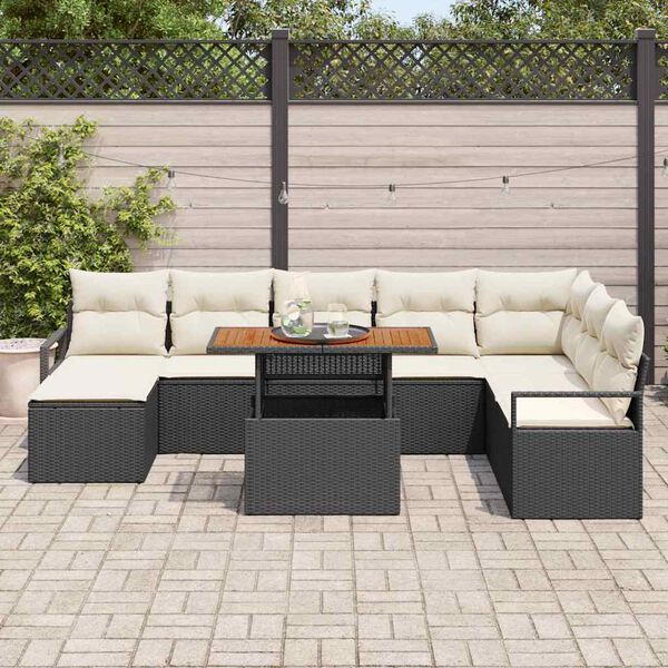 vidaXL Garten-Sofa-Set mit Speicher 9 pcs Schwarz Poly Rattan