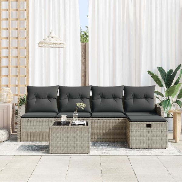 vidaXL Gartensofa-set mit Kissen 6 pcs Hellgrau Poly-Rattan