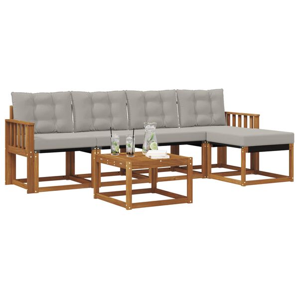 vidaXL Outdoor-Sofagarnitur mit Kissen 6 pcs Nat&uuml;rlich und Hellgrau