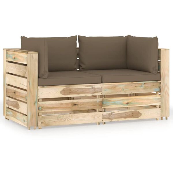 vidaXL 2-Sitzer Outdoor-Sofa mit Kissen Gr&uuml;n Impr&auml;gniertes Holz