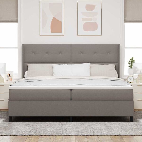 vidaXL LED Boxspringbett mit Matratze Taupe 200 x 200 cm Stoff