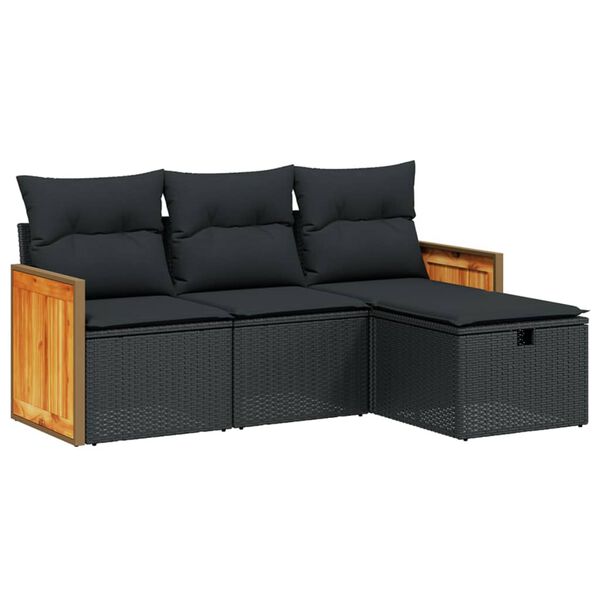 vidaXL 4-tlg. Garten-Sofagarnitur mit Kissen Schwarz Poly Rattan