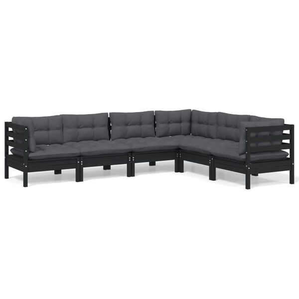 vidaXL 6-tlg. Garten-Lounge-Set mit Kissen Schwarz Massivholz Kiefer