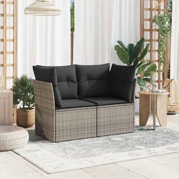 vidaXL Gartensofa 2-Sitzer mit Kissen Grau Poly Rattan