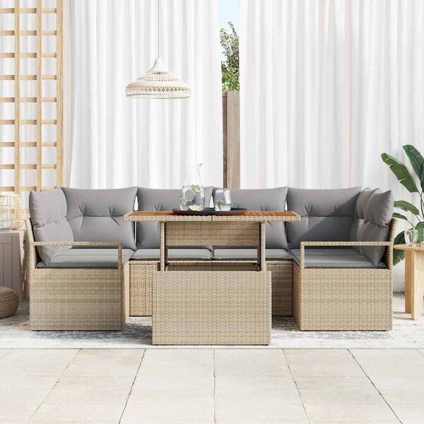 vidaXL Garten-Sofa-Set mit Kissen 7 pcs Beige und Hellgrau