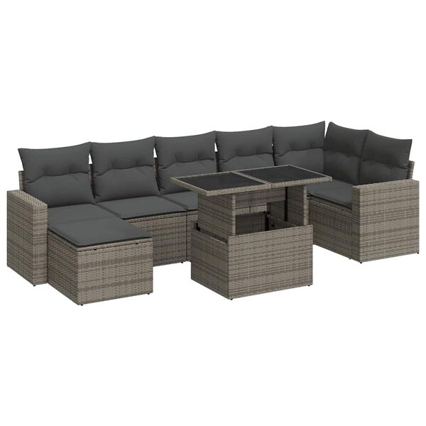 vidaXL 8-tlg. Garten-Sofagarnitur mit Kissen Grau Poly Rattan