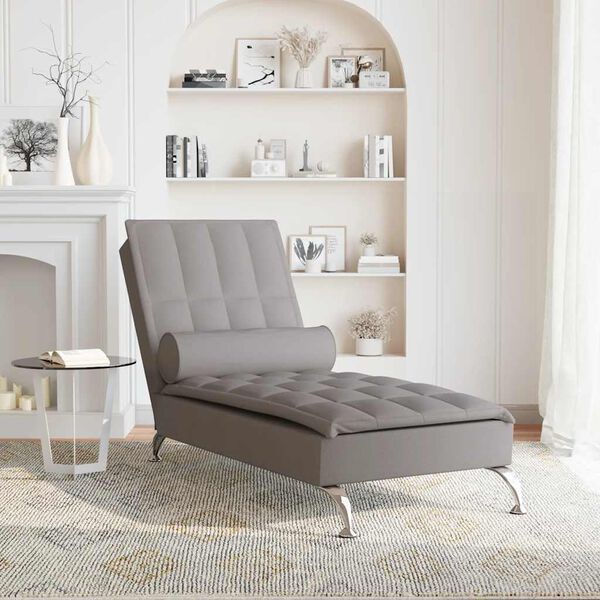 vidaXL Massage-Chaiselongue mit Nackenrolle Taupe Stoff