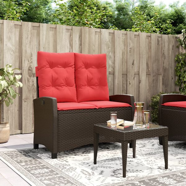 vidaXL Gartenbank Verstellbar mit Kissen Braun Poly Rattan