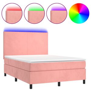 vidaXL Boxspringbett mit Matratze & LED Rosa 140x190 cm Samt