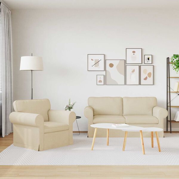 vidaXL Sofa 140cm 2 pcs Creme Metall