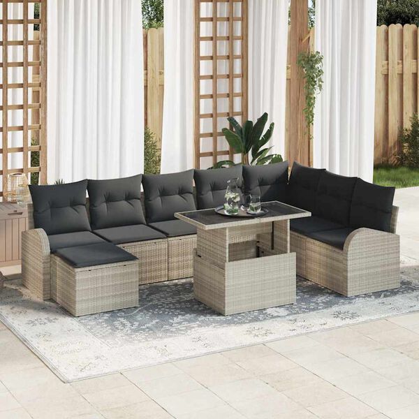 vidaXL Garten-Sofa-Set mit Kissen 9 pcs Hellgrau