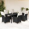 vidaXL 7-tlg. Garten-Essgruppe mit Kissen Schwarz Poly Rattan