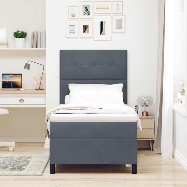 vidaXL Boxspringbett mit Matratze Dunkelgrau 90 x 200 cm Stoff