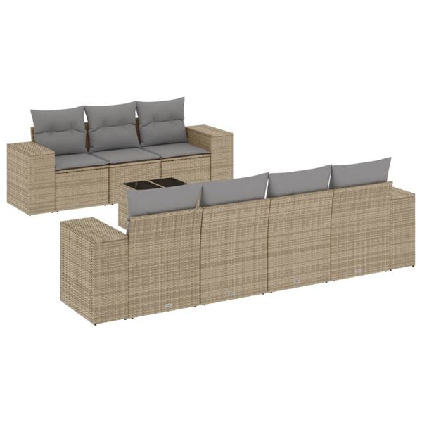 vidaXL 8-tlg. Garten-Sofagarnitur mit Kissen Beige Poly Rattan