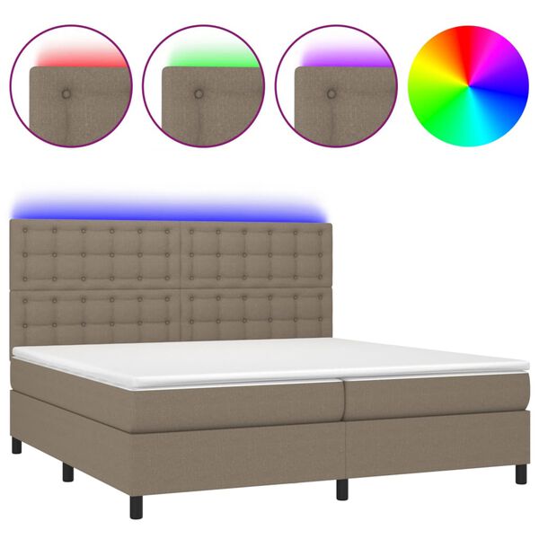vidaXL Boxspringbett mit Matratze & LED Taupe 200x200 cm Stoff