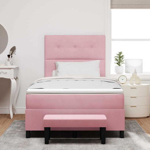 vidaXL Boxspringbett mit Matratze mit Kopfteil Rosa 120 x 190 cm Samt