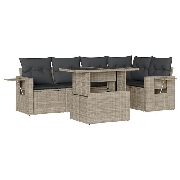 vidaXL 6-tlg. Garten-Sofagarnitur mit Kissen Hellgrau Poly Rattan