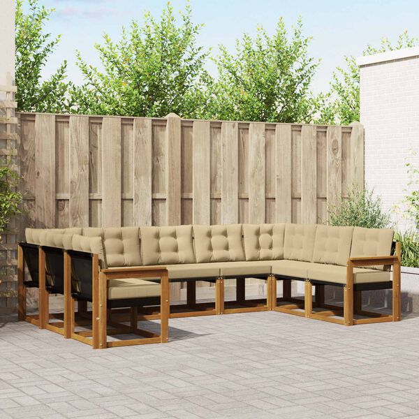 vidaXL Outdoor-Sofagarnitur 9 pcs Natur und Beige Massivholz Akazie