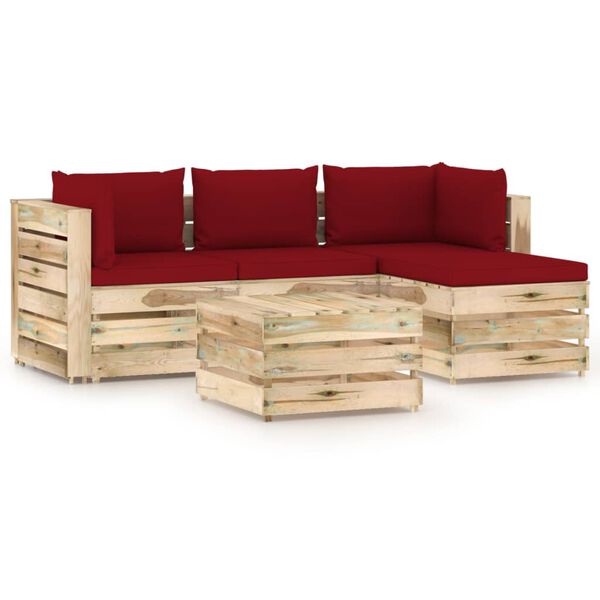 vidaXL 5-tlg. Garten-Lounge-Set mit Kissen Gr&uuml;n Impr&auml;gniertes Holz