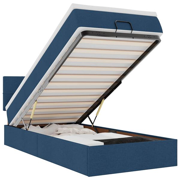 vidaXL Ottomane Bett mit Matratze & LEDs Blau 90x200 cm Stoff