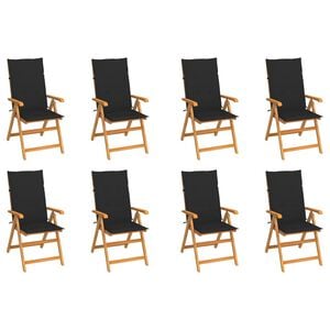 vidaXL Verstellbare Klappst&uuml;hle mit Kissen, 8-teilig, Massivholz Teakholz