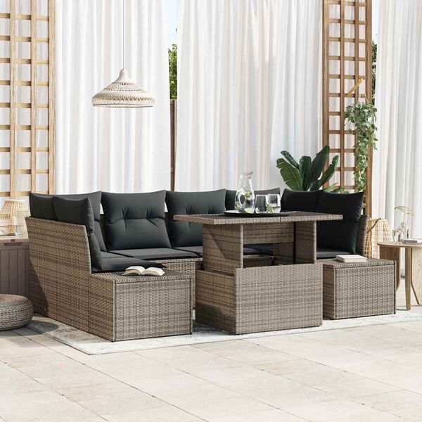 vidaXL Garten-Sofa-Set mit Kissen 7 pcs Grau