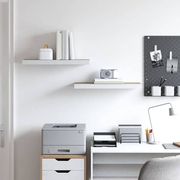 vidaXL Schweberegale 2 Stk. Eichen-Optik und Wei&szlig; 60x23,5x3,8 cm MDF