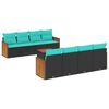 vidaXL 9-teiliges Gartensofa-Set mit Kissen, schwarzes Polyrattan