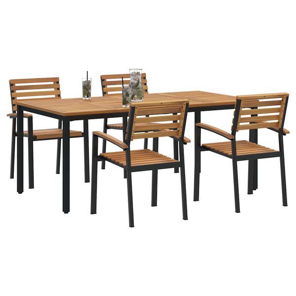 vidaXL Garten Essgruppe 5 pcs Schwarz Massivholz Akazie