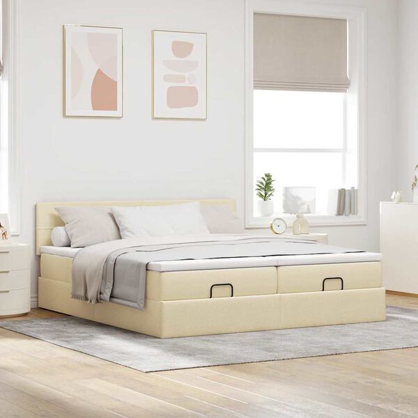 vidaXL Ottoman-Bett mit Matratzen Creme 200x200 cm Stoff