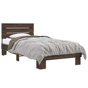 vidaXL Bettgestell Braun Eichen-Optik 90x200 cm Holzwerkstoff Metall