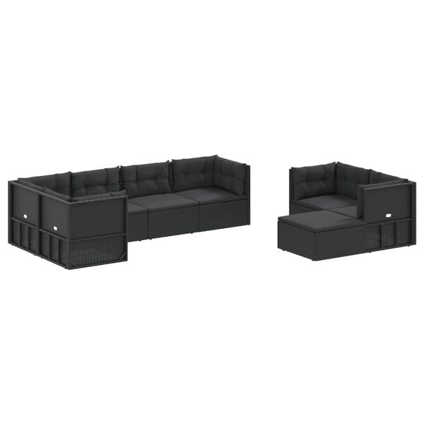 vidaXL 8-tlg. Garten-Lounge-Set mit Kissen Schwarz Poly Rattan
