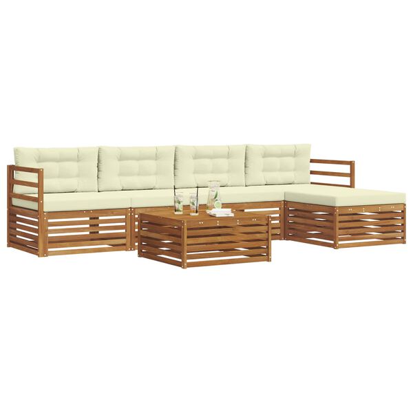 vidaXL Outdoor-Sofagarnitur mit Kissen 6 pcs Natur und Creme