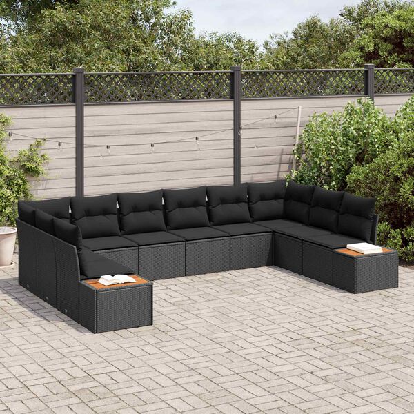 vidaXL Gartensofa-set mit Kissen 10 pcs Schwarz Polyrattan
