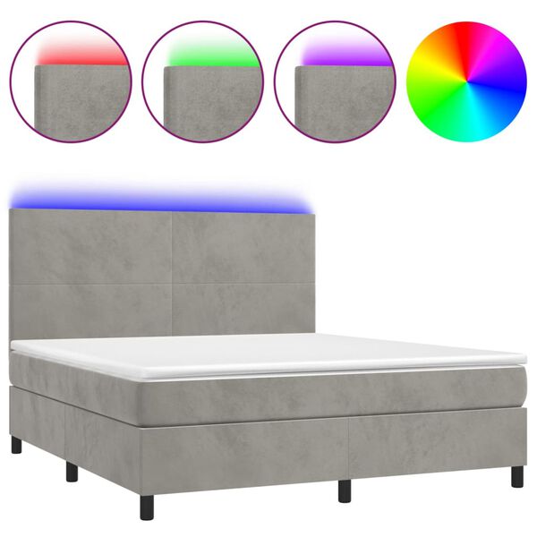 vidaXL Boxspringbett mit Matratze & LED Hellgrau 160x200 cm Samt