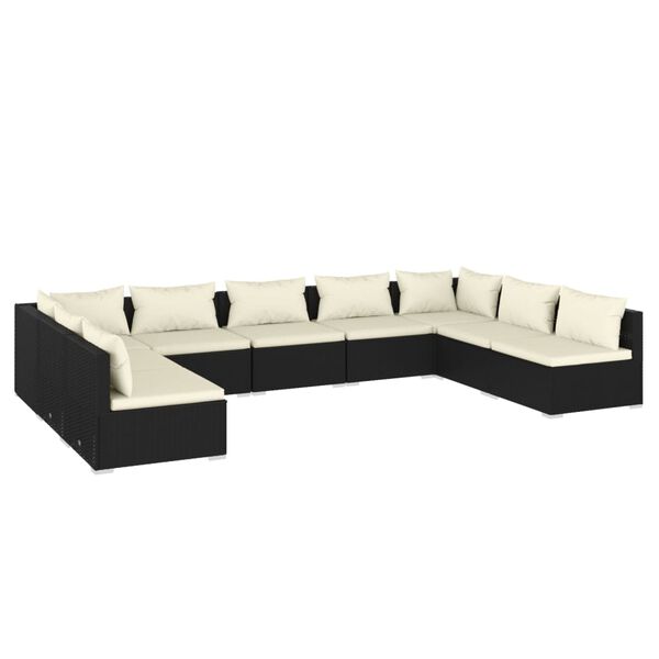 vidaXL 9-tlg. Garten-Lounge-Set mit Kissen Poly Rattan Schwarz