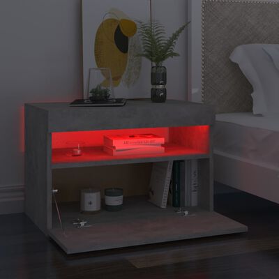 vidaXL Nachttisch mit LED-Leuchten Betongrau 60x35x40 cm