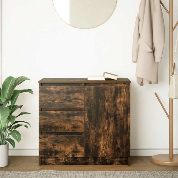 vidaXL Sideboard mit Schublade R&auml;uchereiche 71x35x65 cm Holzwerkstoff