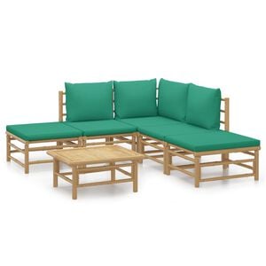 vidaXL 6-tlg. Garten-Lounge-Set mit Gr&uuml;nen Kissen Bambus