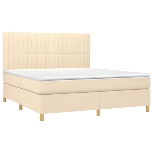 vidaXL Boxspringbett mit Matratze & LED Creme 160x200 cm Stoff