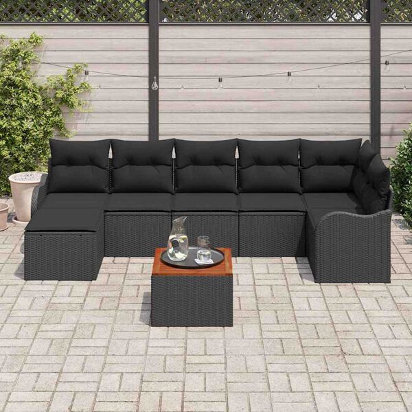 vidaXL Gartensofa-set mit Speicher 8 pcs Schwarz Poly-Rattan